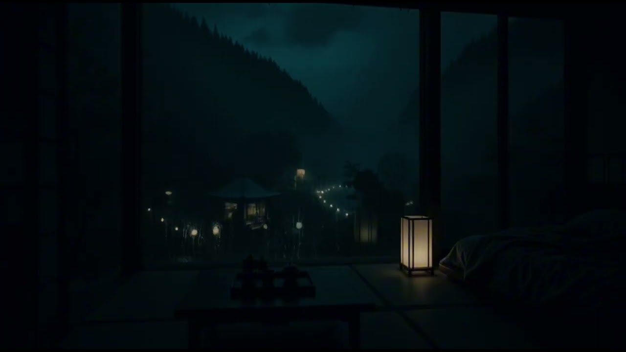 Cozy Rainstorm Night in a Japanese Bedroom 🌧️ Thunder & Lake Ambience (10 Hours)