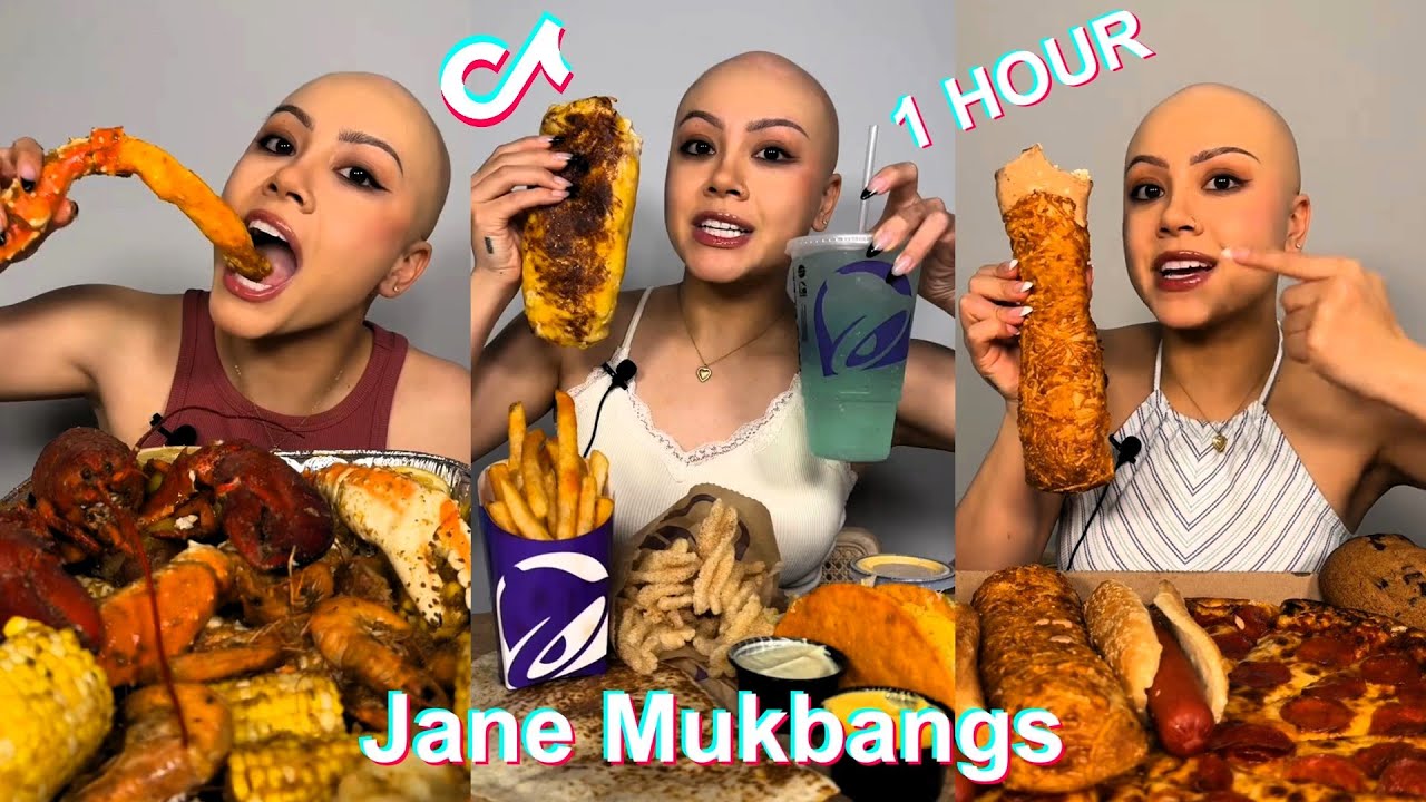 * 1 HOUR * ASMR Jane Mukbangs Eating Food Shorts Compilation 2024