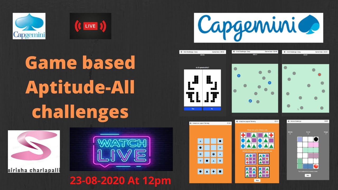 Capgemini Game Based Aptitude - All Challenges [Grid , Motion, Inductive, Deductive]
