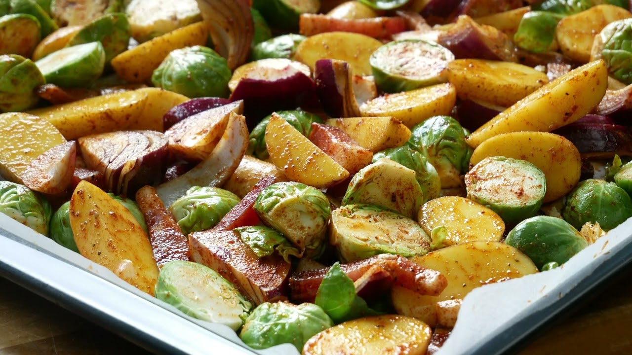 Kartoffel Rosenkohl Blech mit Speck & Zwiebeln | Rezept | Schnell | Einfach | Lecker | Fast Food