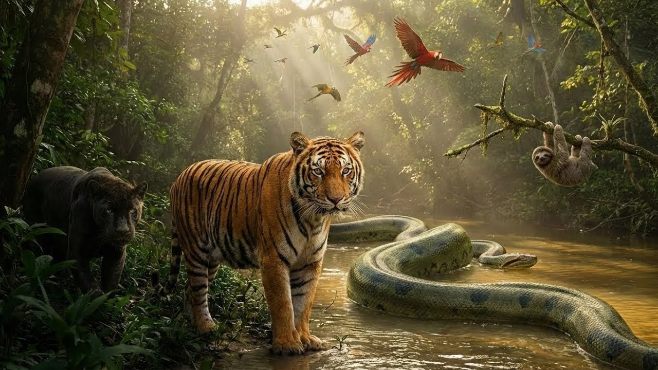 Amazon Jungle – Rare Birds Tigers and tiger And Many Rare Animals | Relaxing Nature Sounds Video 4K