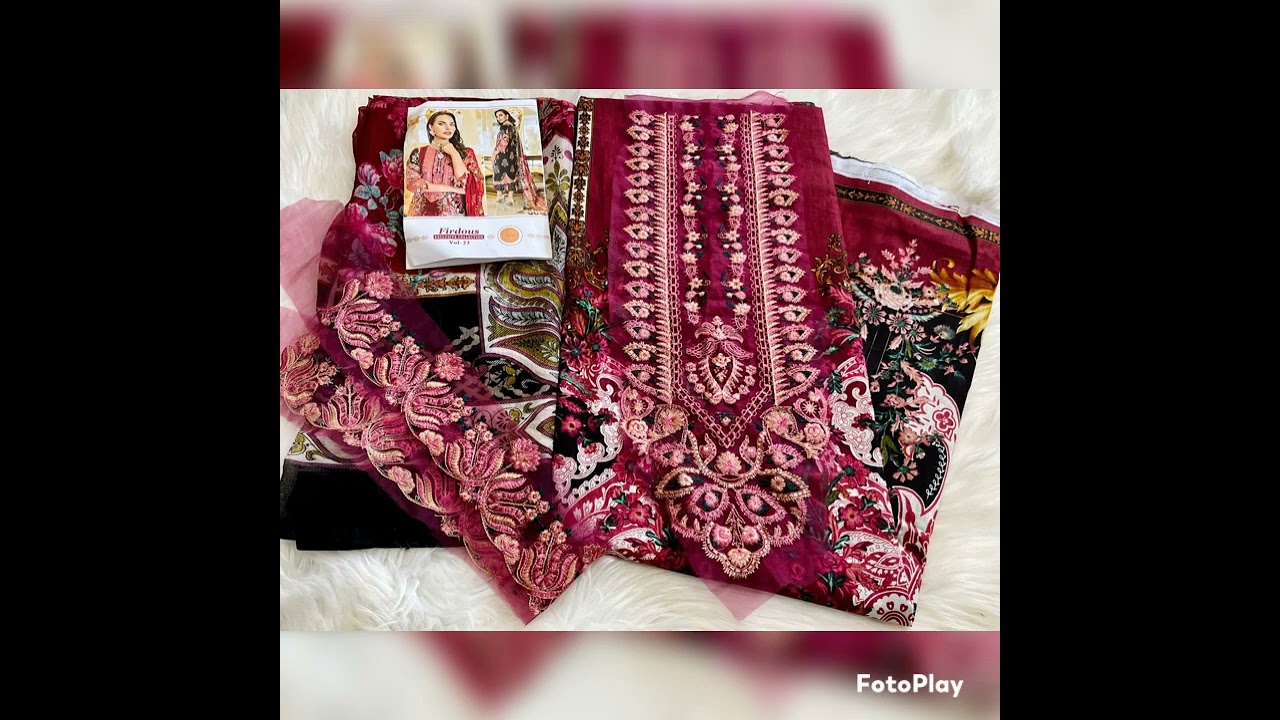 *FIRDOUS EXCLUSIVE COLLECTION VOL-23* TOP:- PURE COTTON PRINT WITH EXCLUSIVE EMBROIDERY ( 2 PATCH )