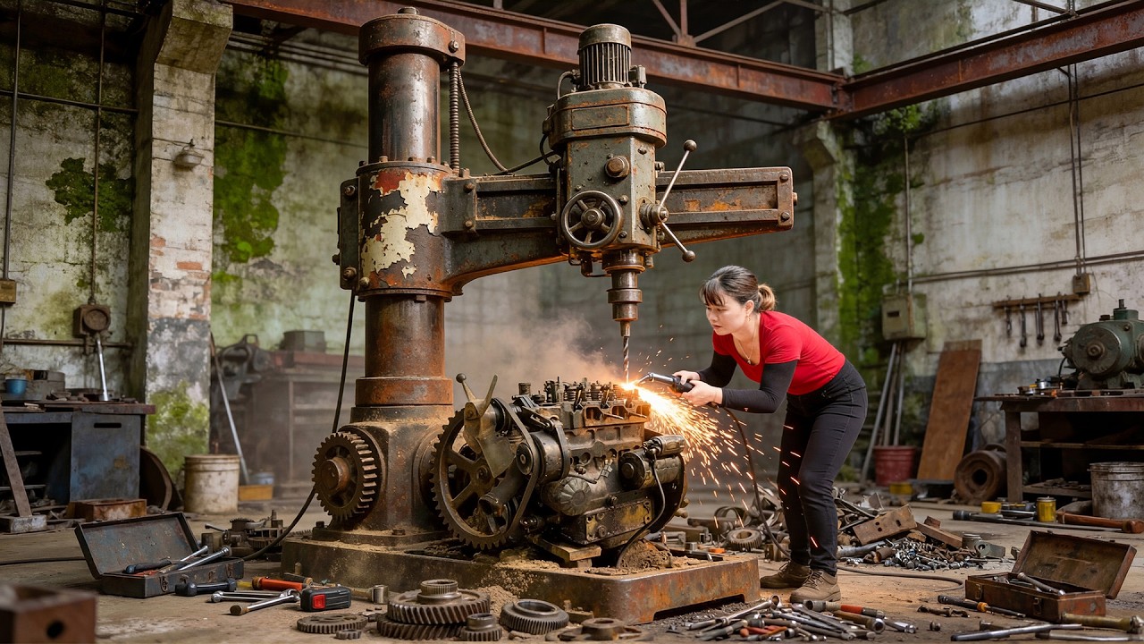 Repair Complete Restoration Of Table Drill, Replace Gearbox Bearings Restoration  Blacksmith Girl