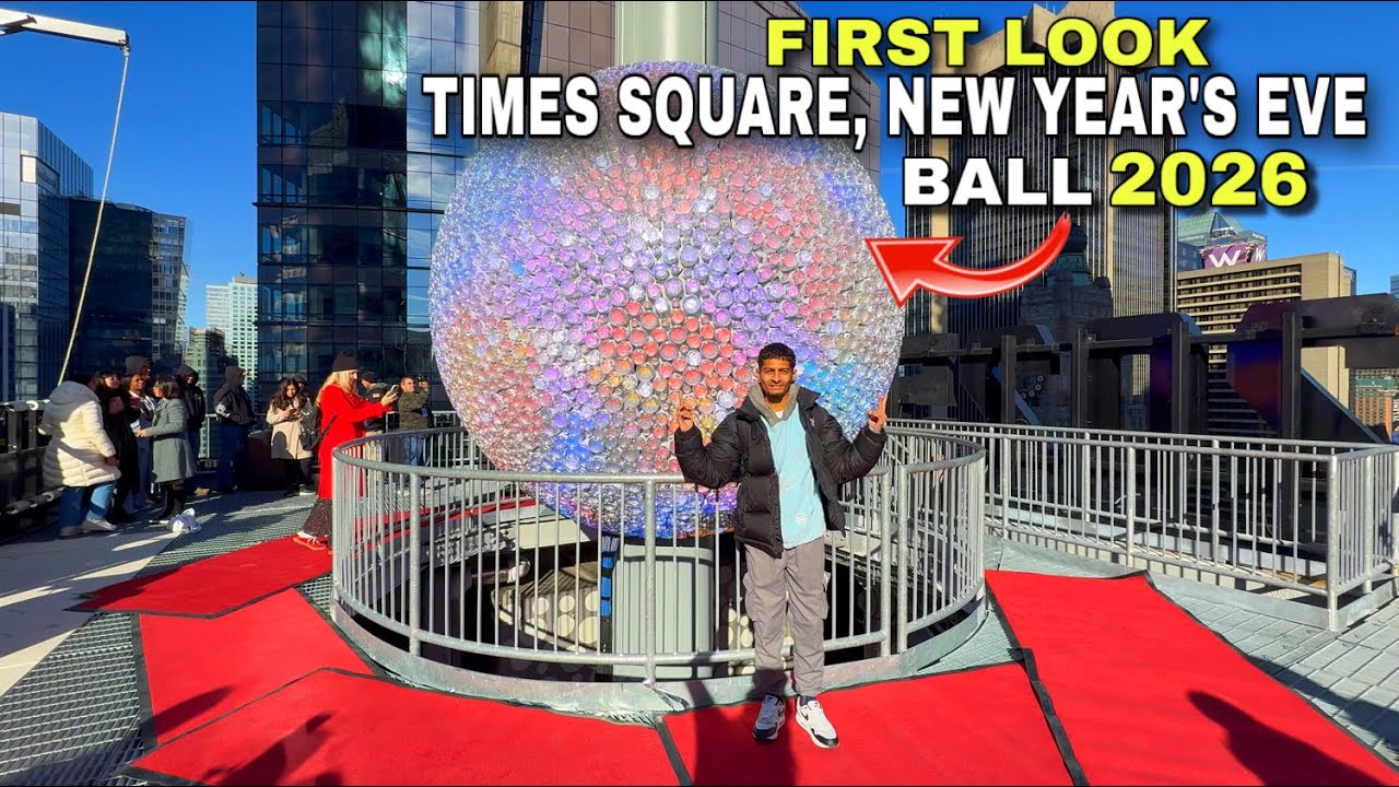 NYC’s BRAND-NEW Times Square New Years Eve 2026 Ball REVEALED at Top of One Times Square New York 4K
