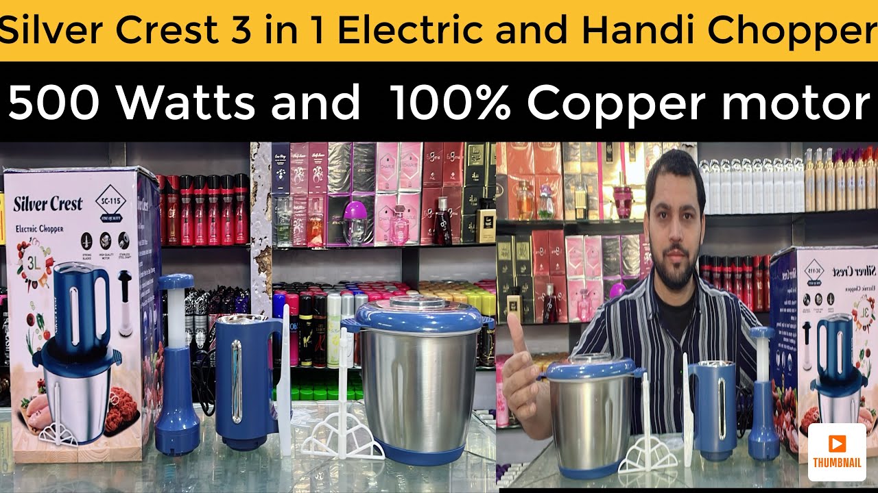 Silver Creat 3 in 1 Electric and Handi Chopper with Egg beater| 100% Copper and 500 Watts motor