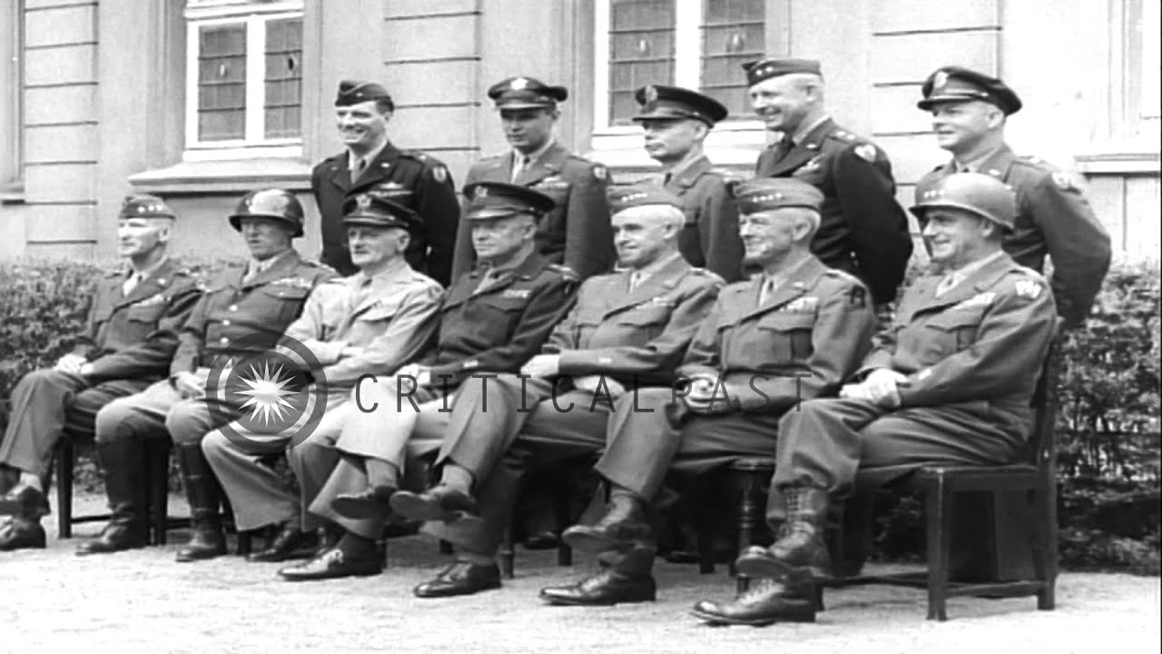 Generals of Allied forces photographed at a meeting at 12th Army Group Headquarte...HD Stock Footage
