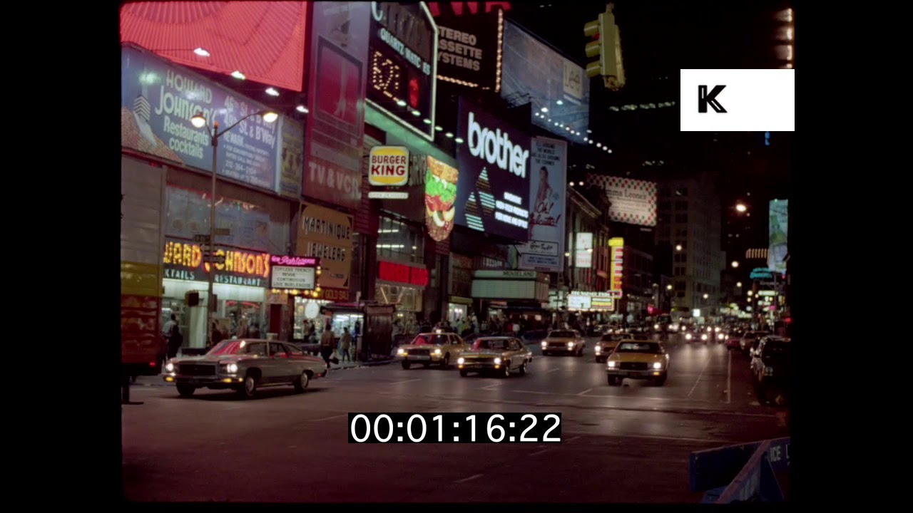 Mid 1980s New York, Times Square at Night, 4K from 35mm