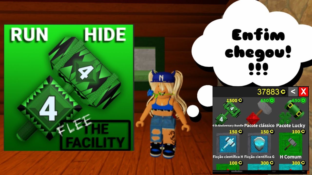 Comprando Marretas da nova atualização de 4 aniversário do flee the Facility ROBLOX