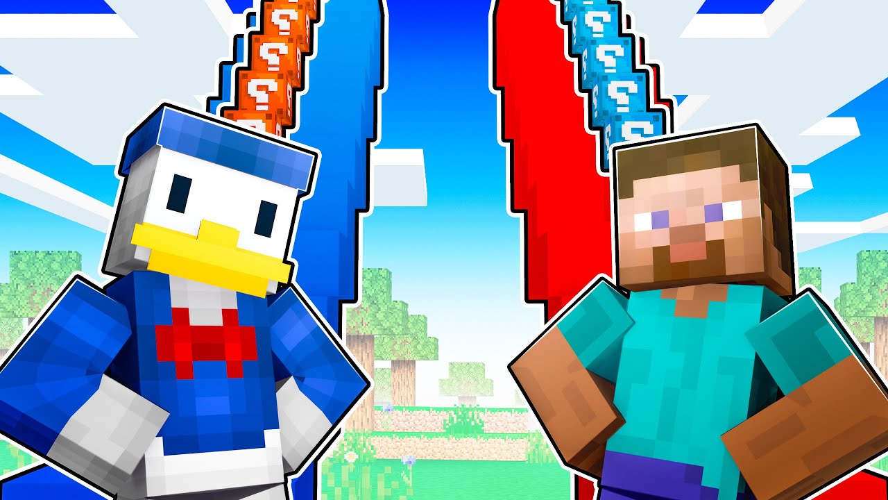 Playing a CRAZY LUCKY BLOCK STAIRCASE RACE in Minecraft!