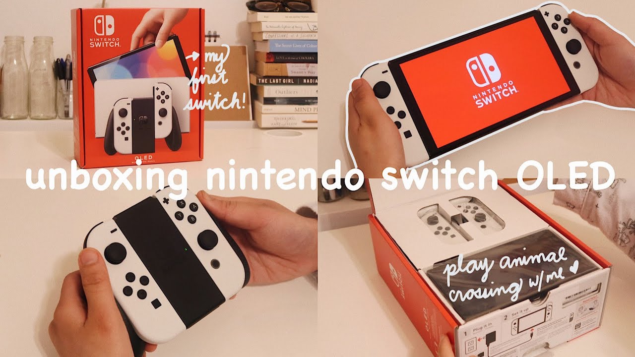 unboxing nintendo switch oled 📦 + play animal crossing with me 🏝 (aesthetic)