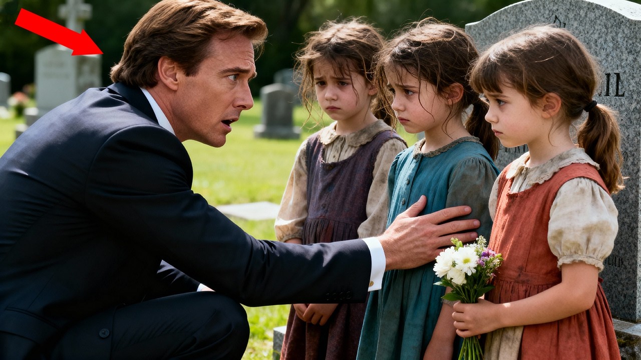 Poor Triplets Visit Their Mom’s Grave—A Billionaire Says She Was His Wife...