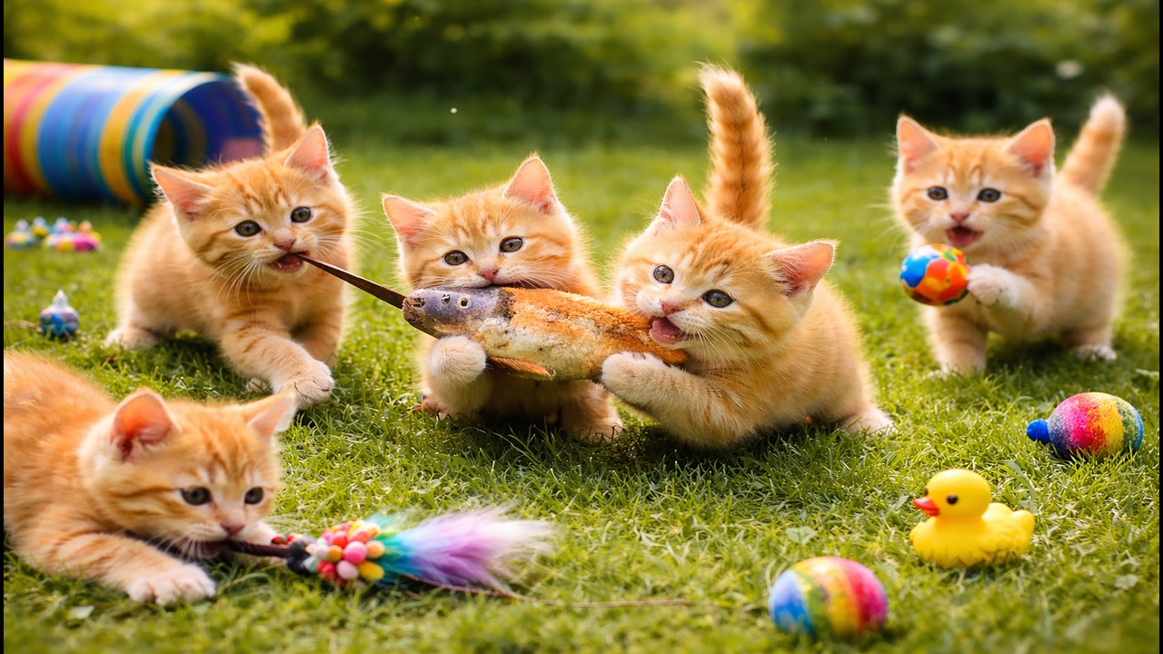 🌿🐱 Sweet Little Kittens Playing Together with Toys | Cute Cat Moments