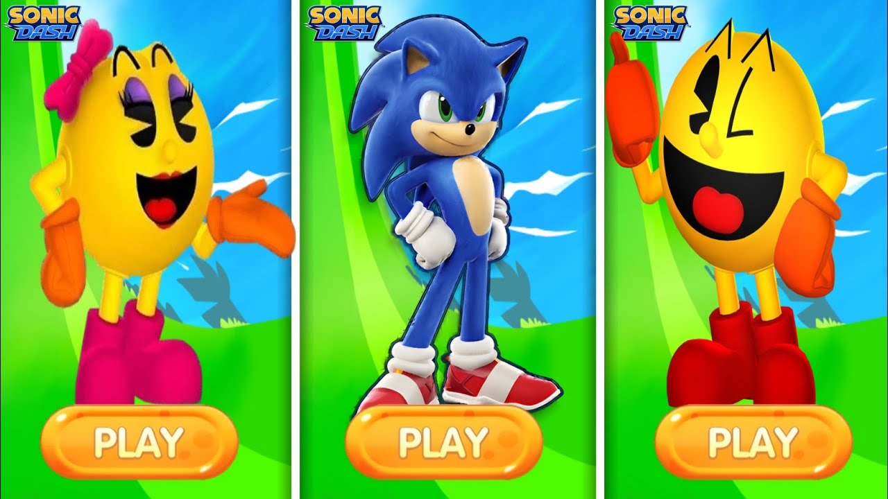 Sonic Dash - Movie Sonic Vs Pac Man Vs Ms. Pc Man Vs All Boss Zazz Egman All characters unlocked 
