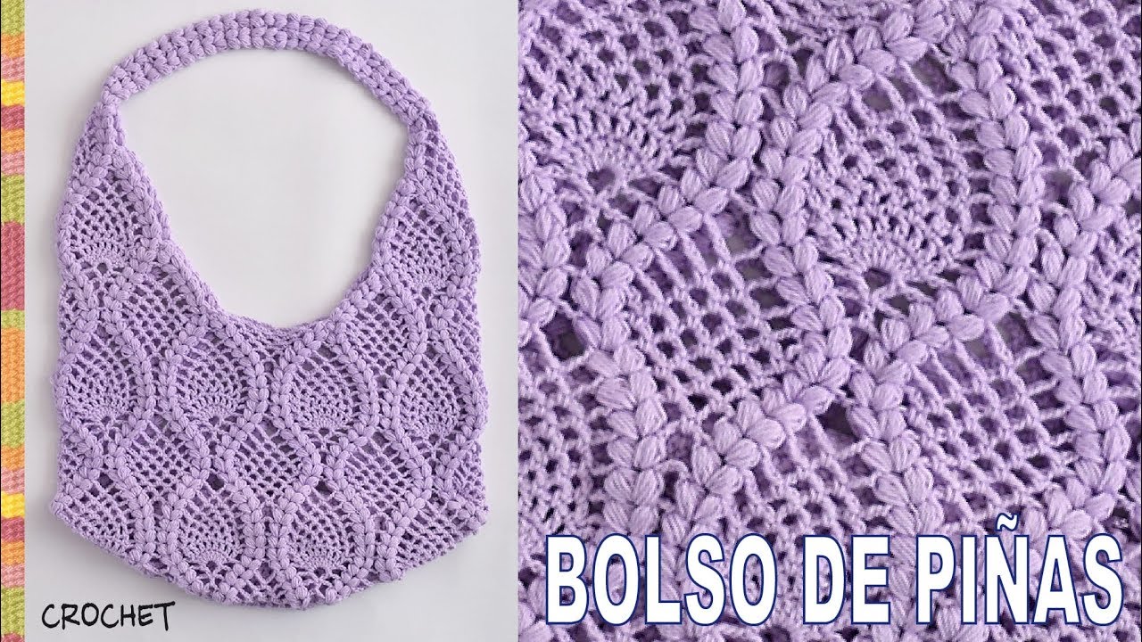 Bolso redondo de piñas y trenzas puff tejido a crochet - Tejiendo Perú
