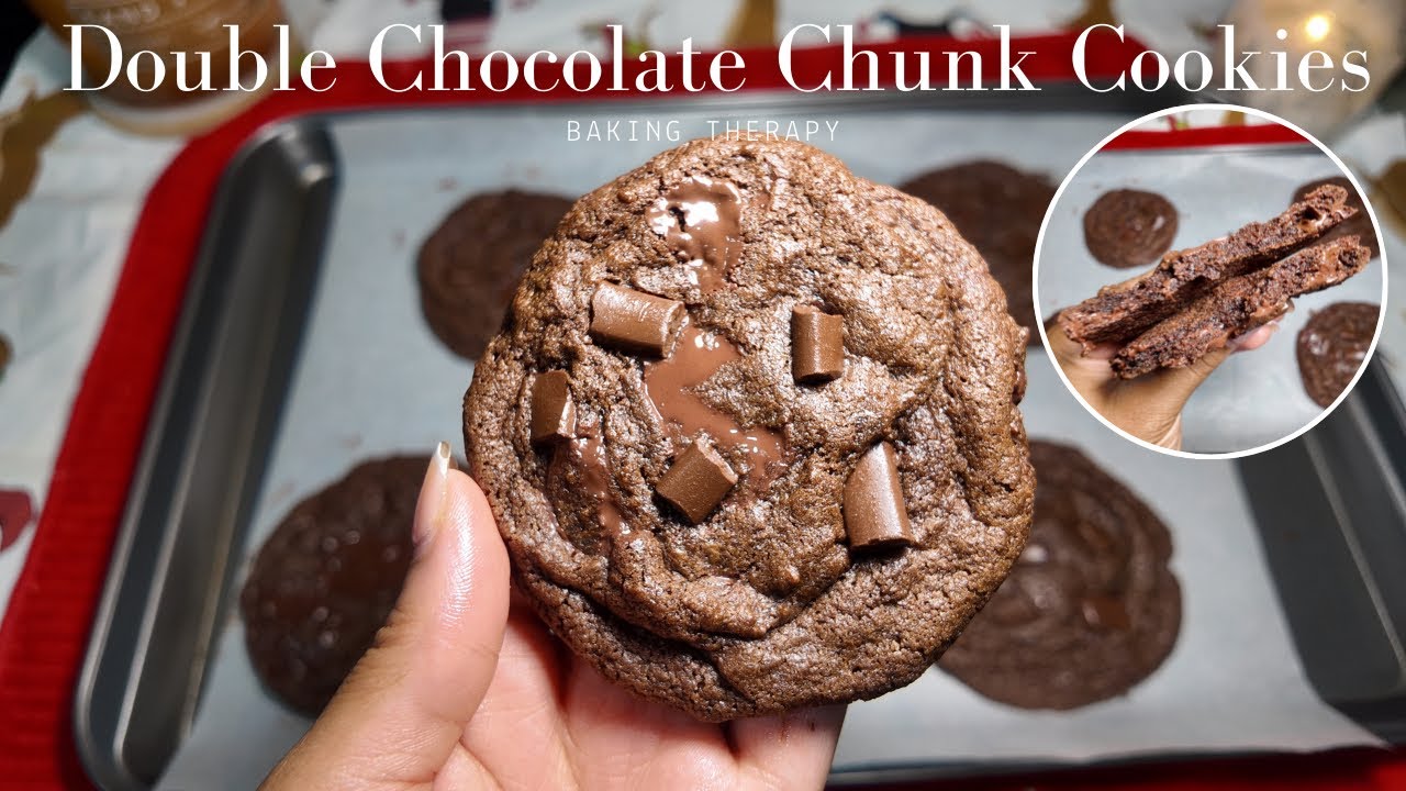 Soft & Chewy Double Chocolate Chunk Cookies | Baking Therapy 🤍