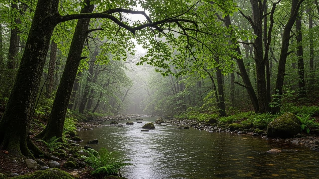Soothing Gentle Rain Sounds with Gentle River Flow for Relaxation, Calm Focus, and Rest