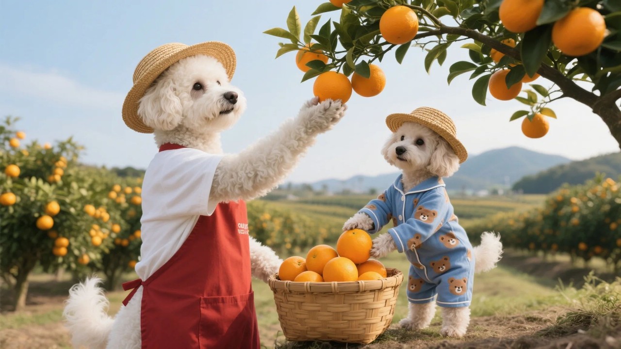 See the Sweet Lesson Mom Dog Taught the Baby Puppy in the Orchard! 🍊compilation