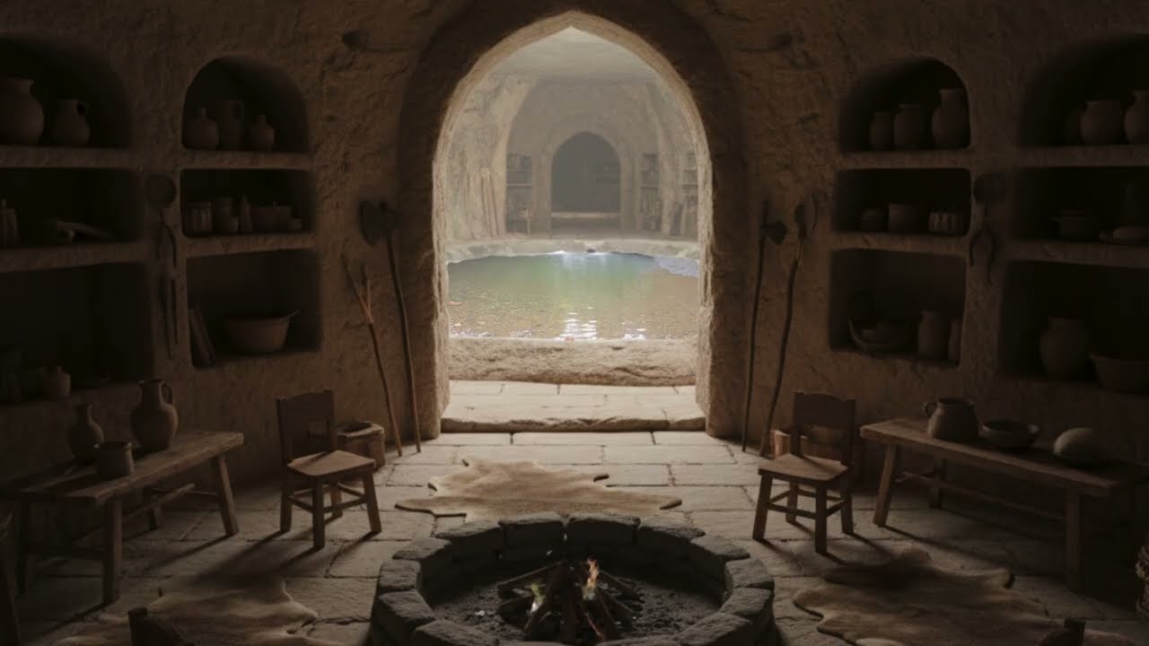 Cave Water Sounds, Fire Crackling | Sleep Relaxation | 4K Ambient Nature | Dungeon