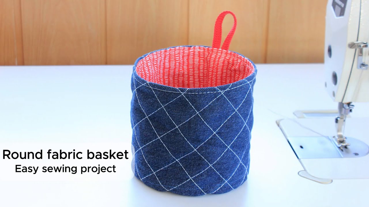 Round fabric basket - Easy sewing project, DIY basket from recycled denim