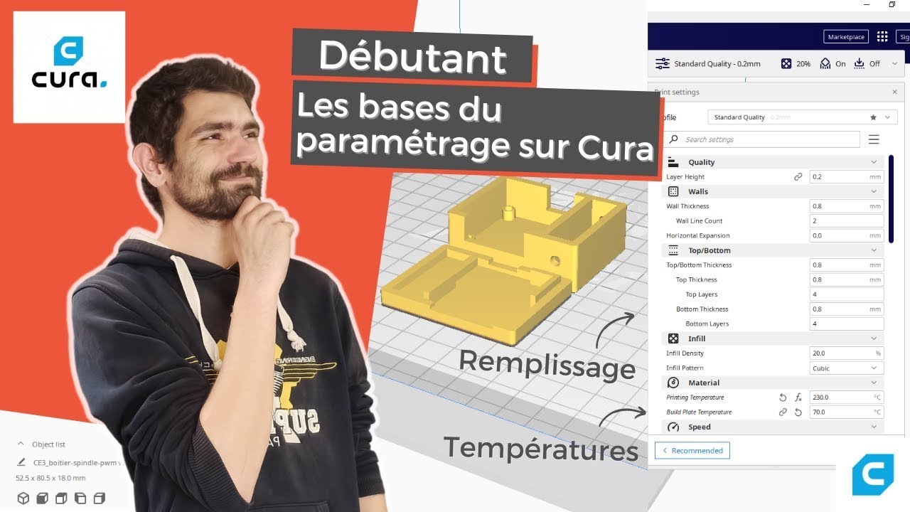 Paramétrage IMPRESSION 3D sur CURA Ultimaker slicer TUTORIEL français - Tuto débutant