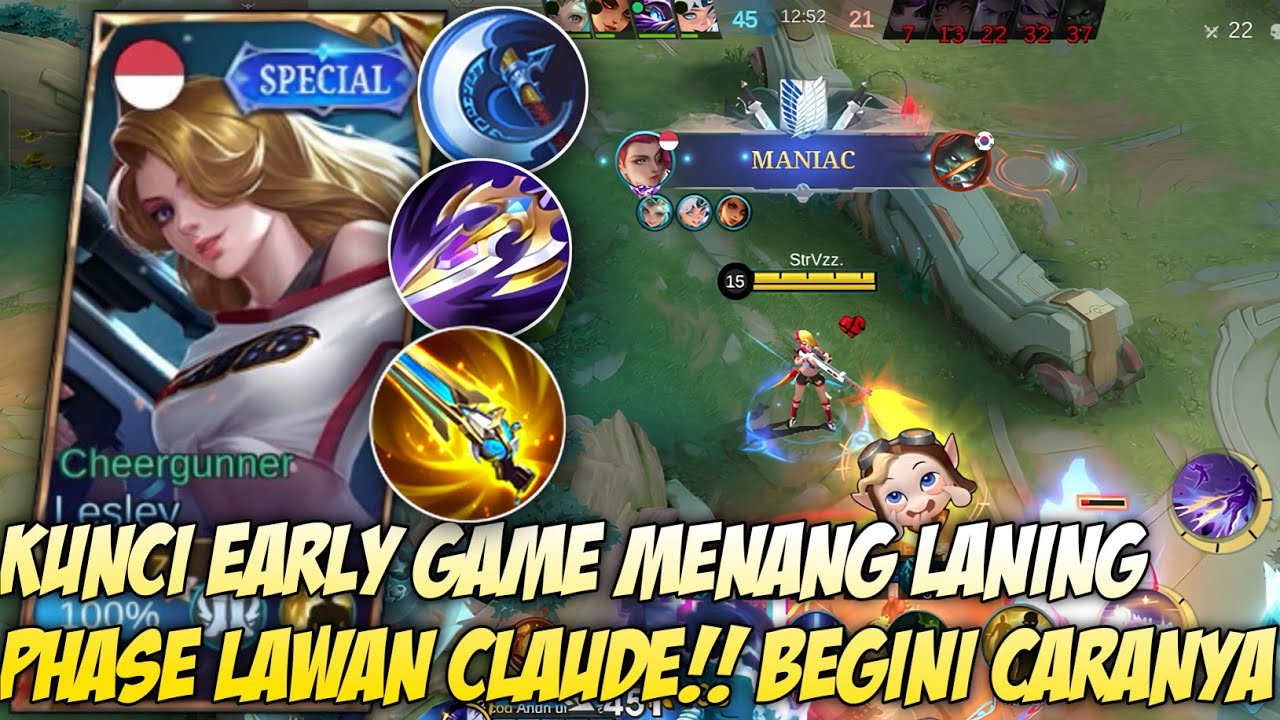 MANIAC!! Tutorial Laning Phase Lesley VS Claude | Mobile Legends