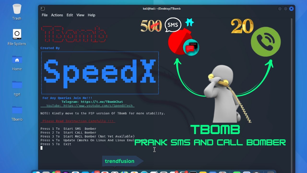 how to install TBomb in Kali Linux , and Ubuntu | SMS and Call Bombing prank & funny terminal tool