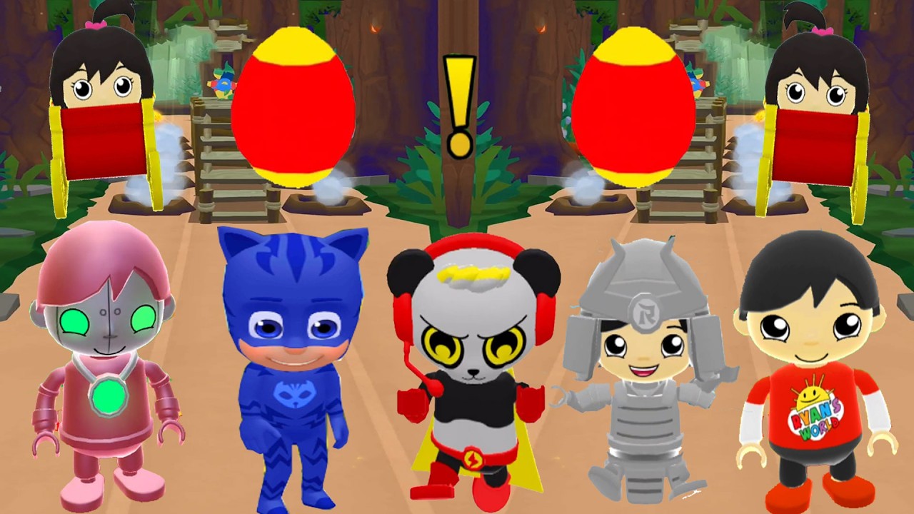 TAG WITH RYAN PJ MASK VS FOSSILE FINDING VS RED TSHIRT AND PATROL CAR EGG EDITION GAMEPLAY