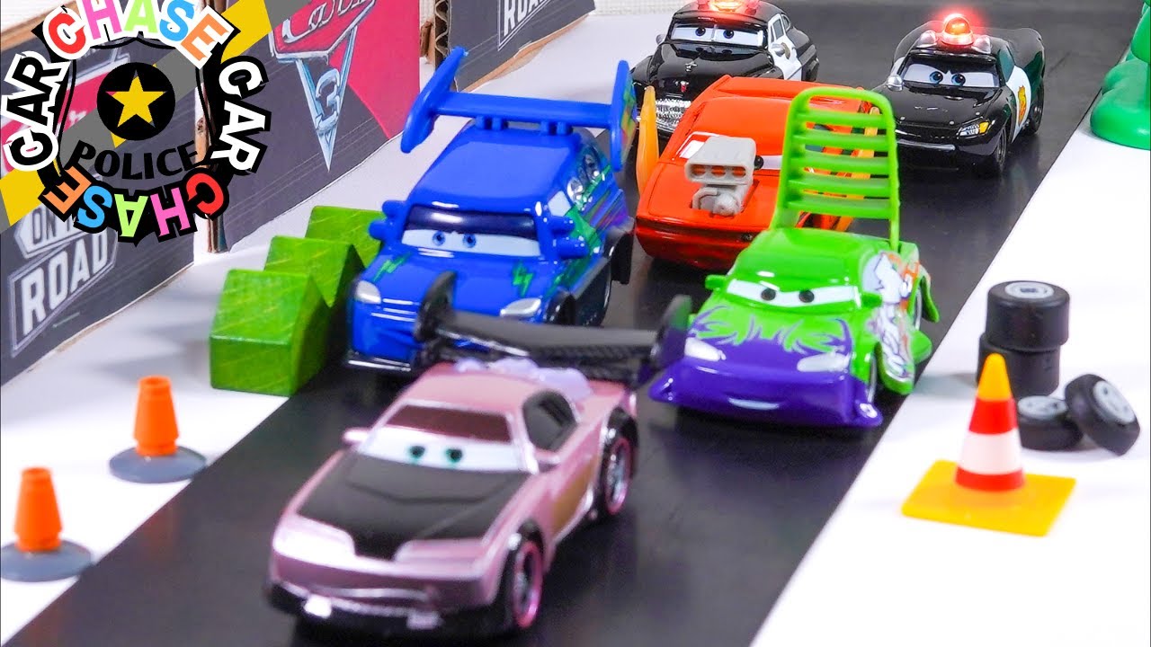 Lightning McQueen & Sheriff vs The Tuners Car Chase! Disney Cars Toys Stop Motion Animation!