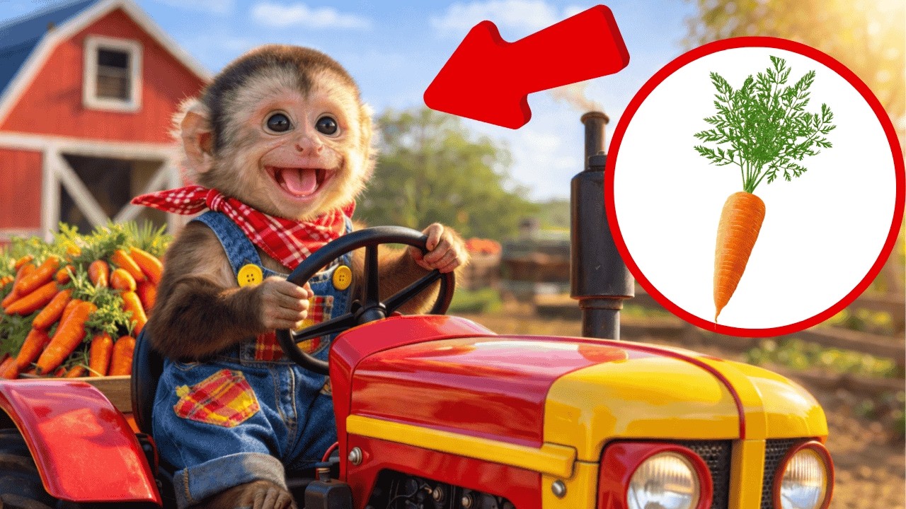 Маленькая обезьянка Бон Бон собирает морковь на ферме 🐒 | Милая жизнь обезьянки