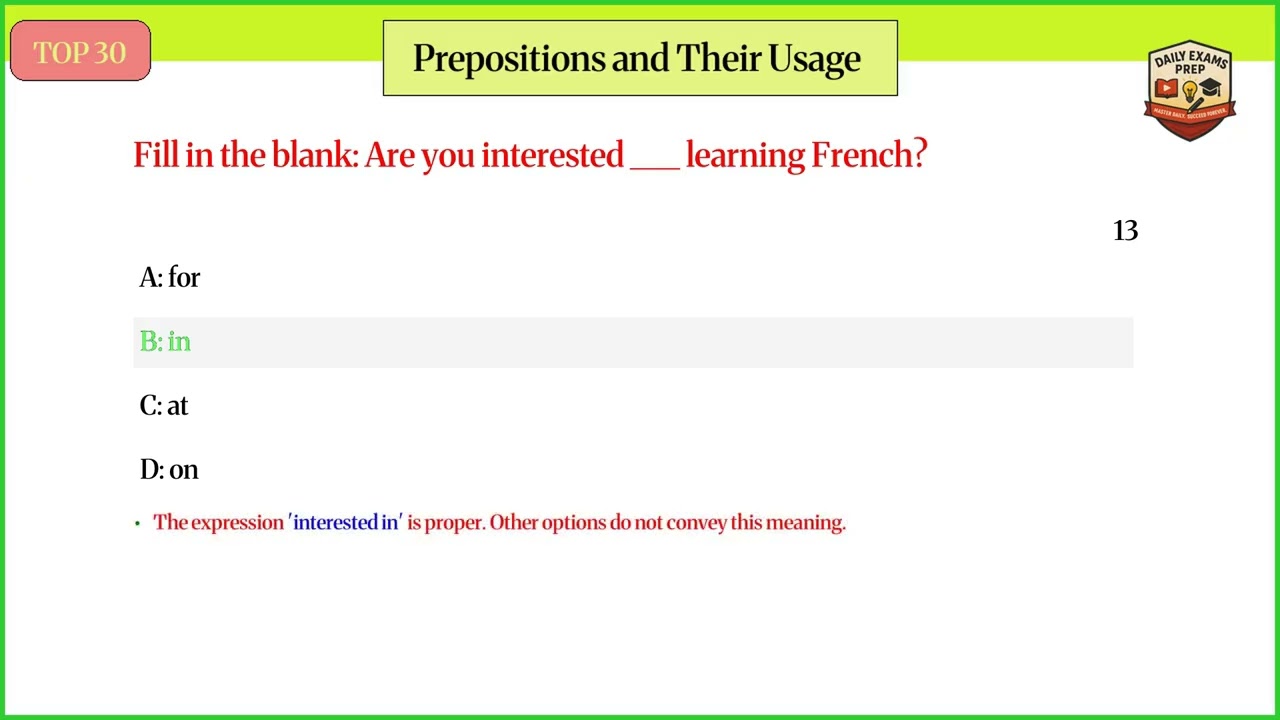 Rapid Revision: TOP 30 Prepositions MCQ Quiz | Must-Know Grammar Challenge | GK quiz