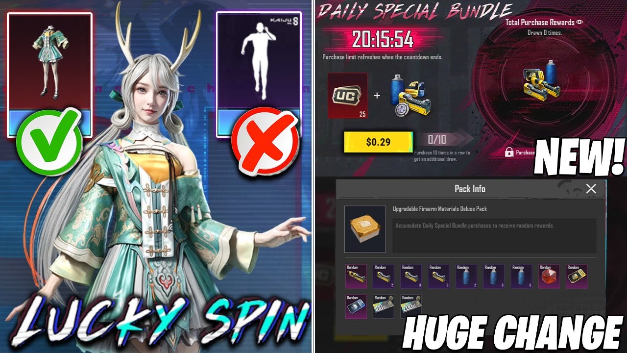 😉 CHANCE TO GET FREE MATERIAL IN DAILY SPECIAL BUNDLE | BGMI NEW LUCKY SPIN | KAIJU 8 EMOTE REMOVED