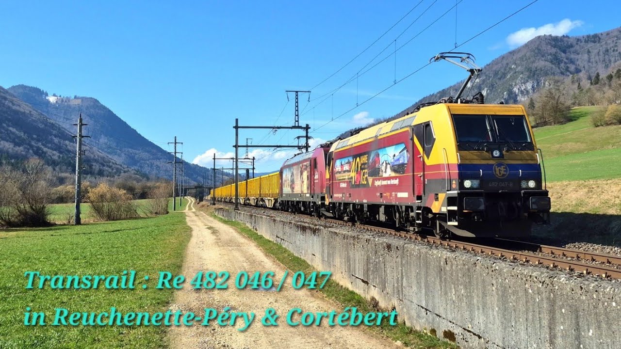 Transrail : Re 482 046 & 047 (mit Güterzug mit Bauschutt für Vigier in Reuchenette-Péry)