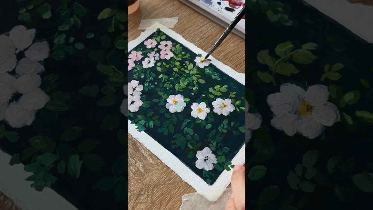 ✨easy wild rose painting- New gouache paints 🌹