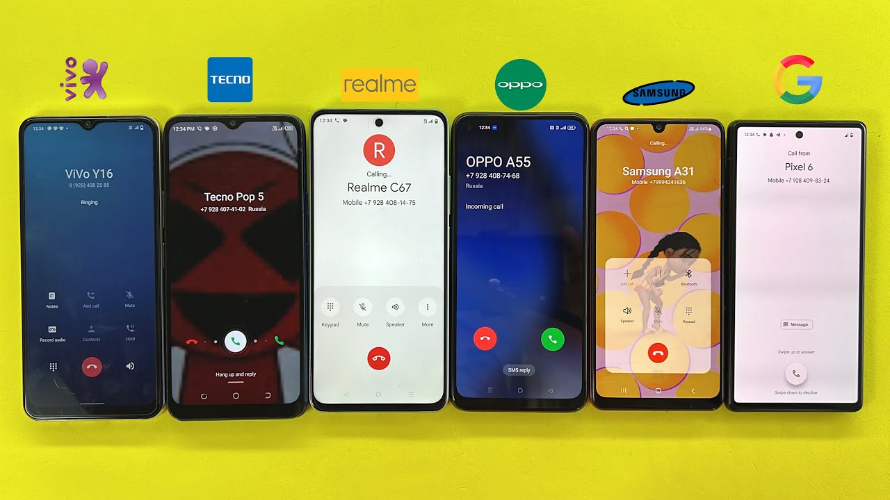 Outgoing & Incoming Calls on ViVo Y16, TECNO POP 5, Realme C67, OPPO A55, Samsung A32, Google Pixel6