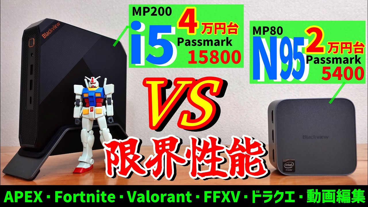 ミニPC 【性能３倍差！？】N95 VS Core i5 徹底比較！動画編集・ゲーミングテスト[Blavkview MP80 VS MP200]
