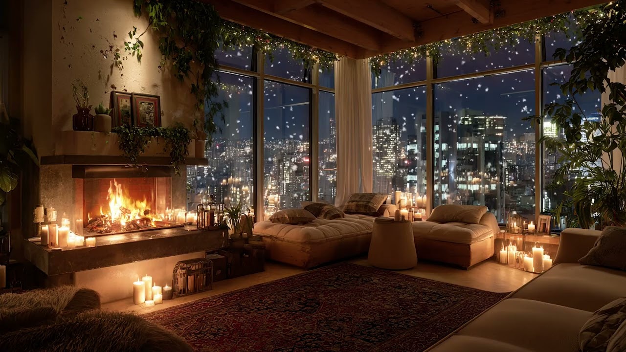 Serene Cabin Night in the Snow | Gentle Piano, Warm Firelight, Deep Relaxation