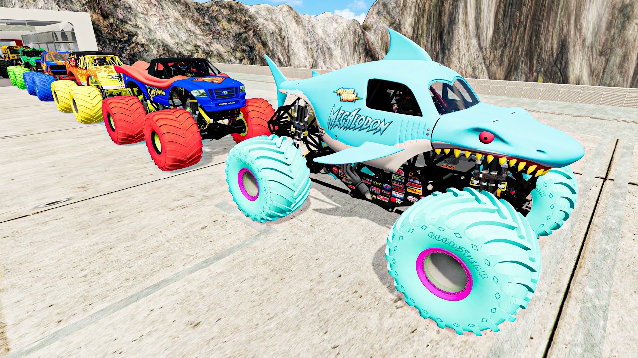 Legendary Monster Jam Trucks in Amusement Park - Insane Stunts, Giant Spinning Spinners and Lava Pit