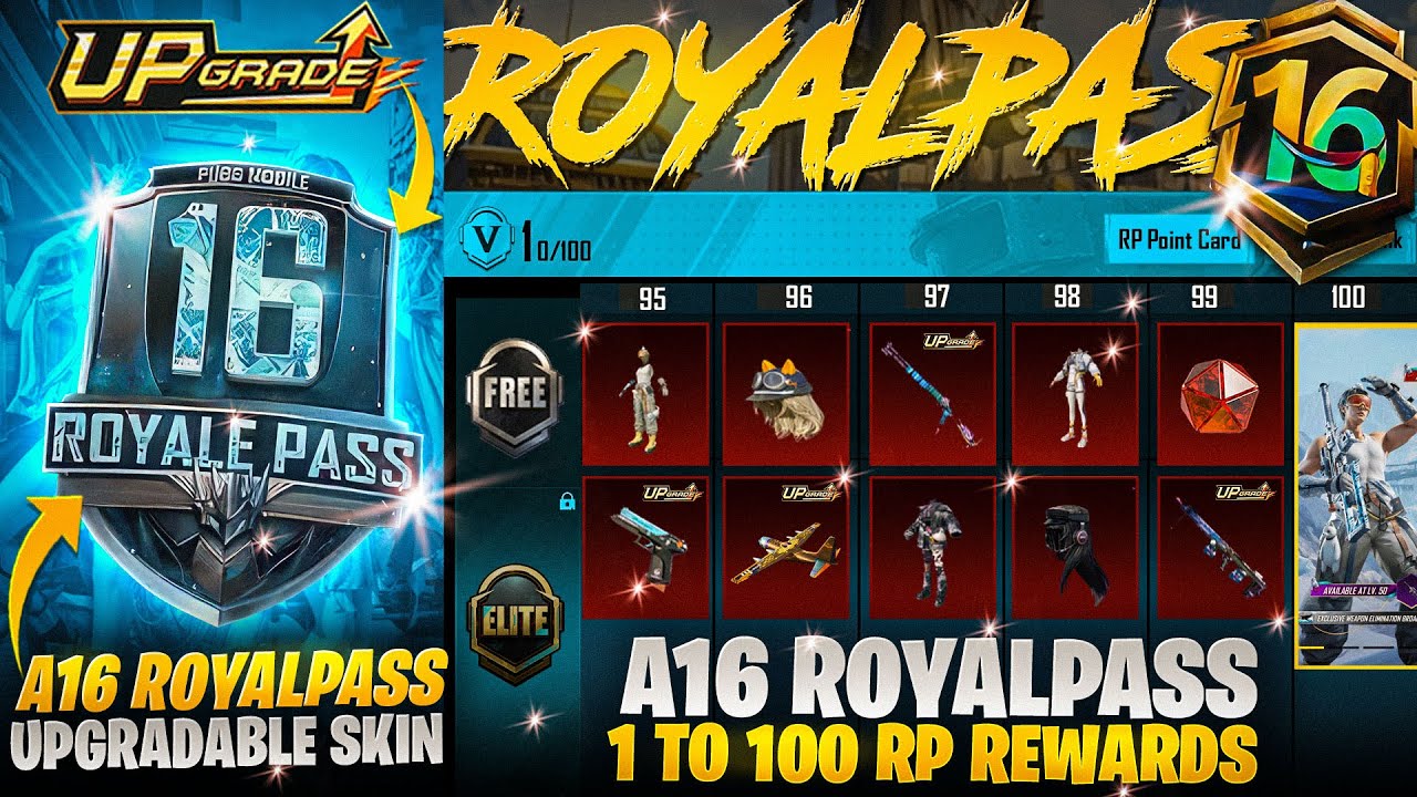 A16 Royal Pass 1 to 100 RP Reward | Mythic Outfit & Upgradable Skin | All Rewards |PUBGM 