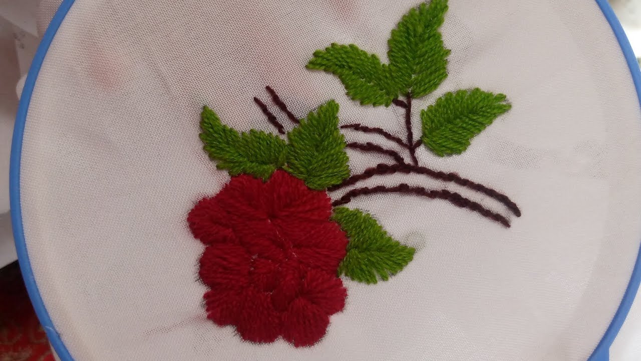 “Hand‑Embroidery Red Rose with Green Leaves | Beginner Stitch Tutorial”