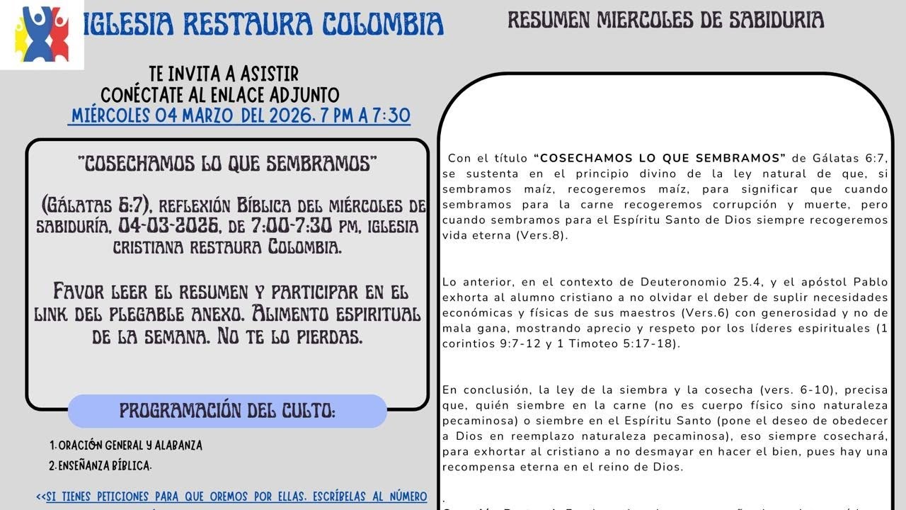COSECHAMOS LO QUE SEMBRAMOS” (Gálatas 6:7)