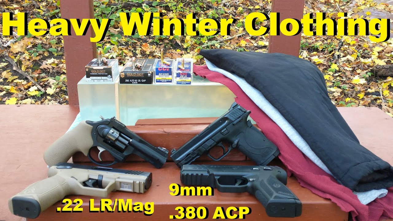 Heavy Winter Clothing Ballistic Test - 9mm, .380 ACP, .22 Magnum .22 Long Rifle