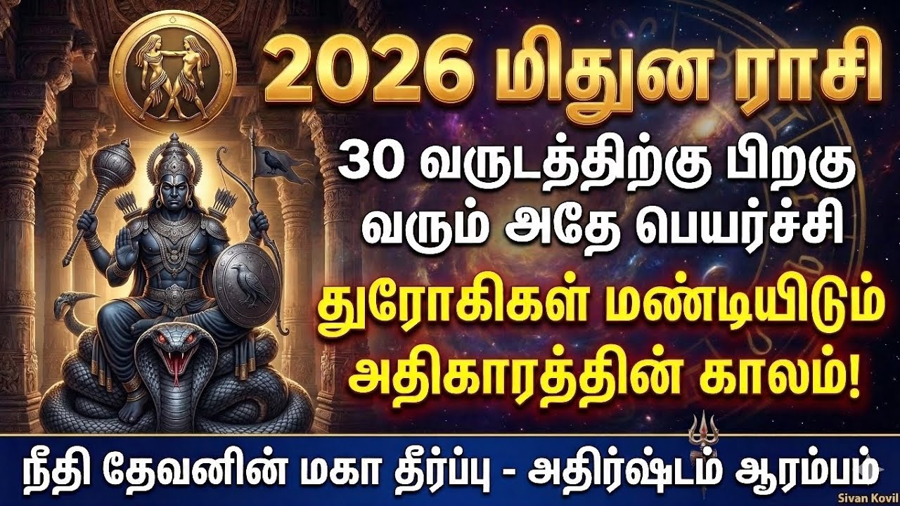 2026 மிதுன ராசி: 30 வருட அதே பெயர்ச்சி! துரோகிகள் மண்டியிடும் அதிகாரத்தின் காலம்! | 2026 Mithunam 