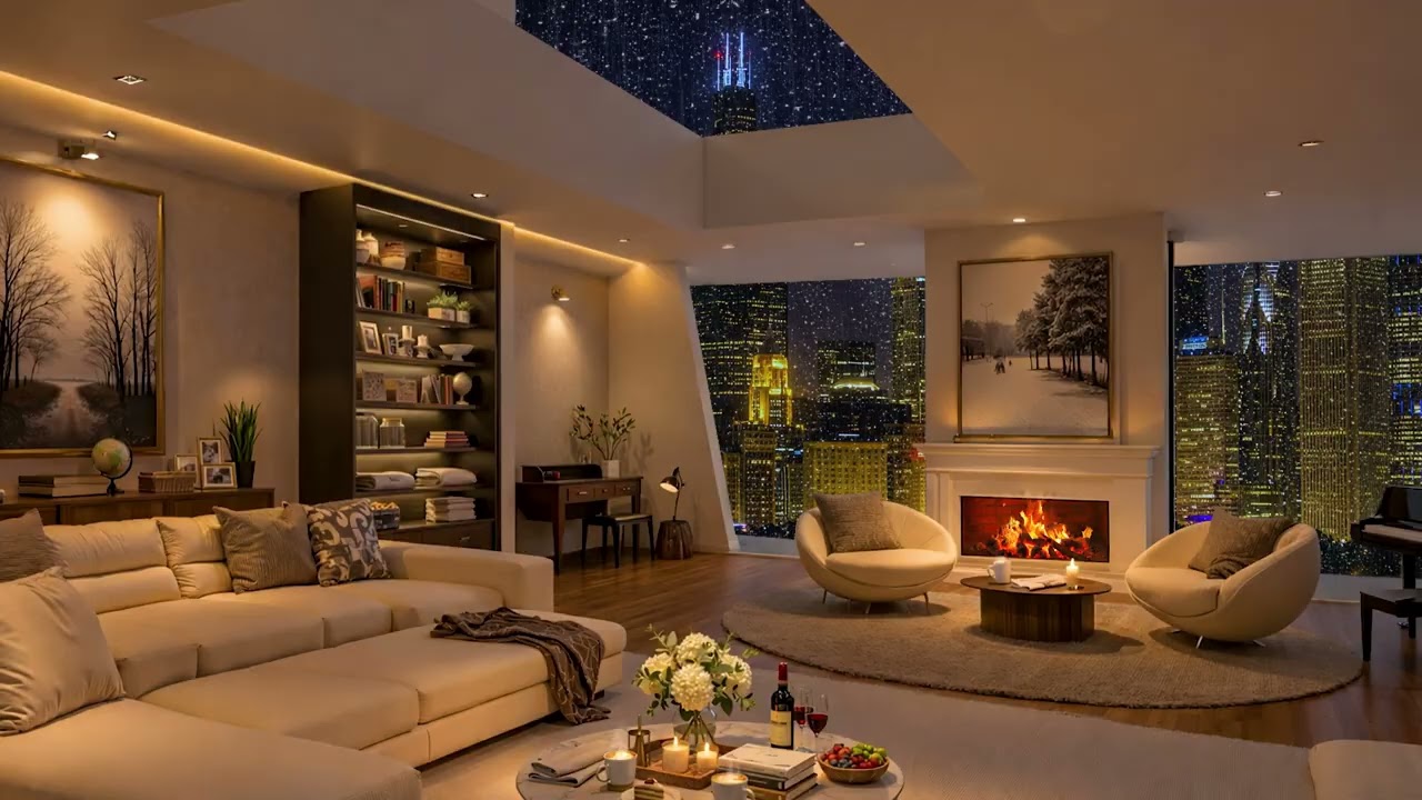 Penthouse Night City View 🌃 3 Hours Relaxing Jazz | Cozy Urban Night Study Ambience