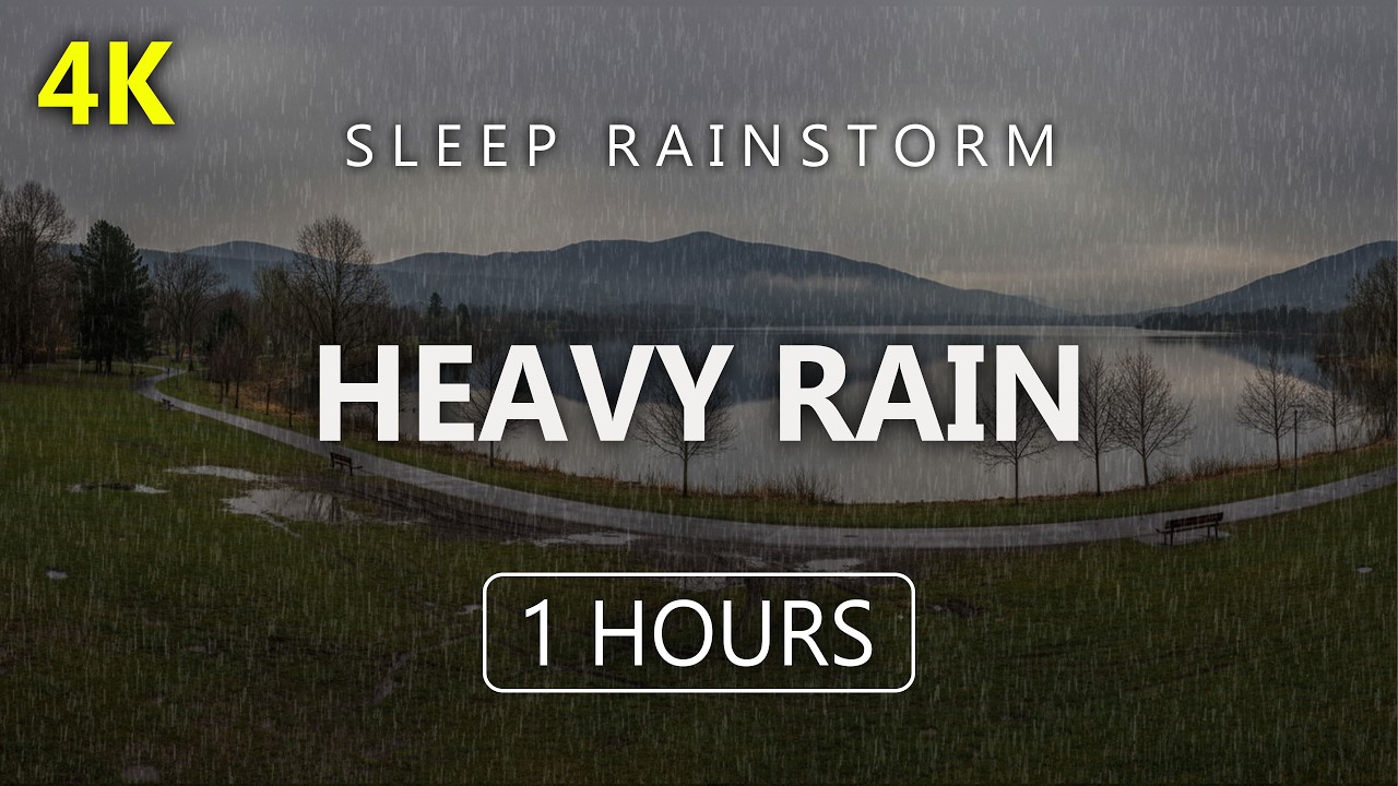Heavy Rain in the Lake Park for a Good Night's Sleep | SLEEP Instantly Within 4 Minutes
