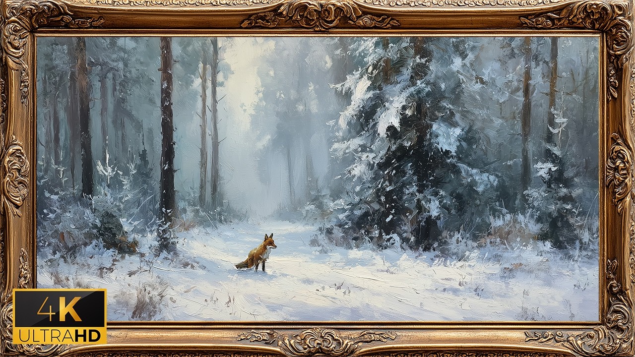 Winter Forest Fox Screensaver for Samsung Frame TV 2 Hour 4K  | Cozy Snow Art Display