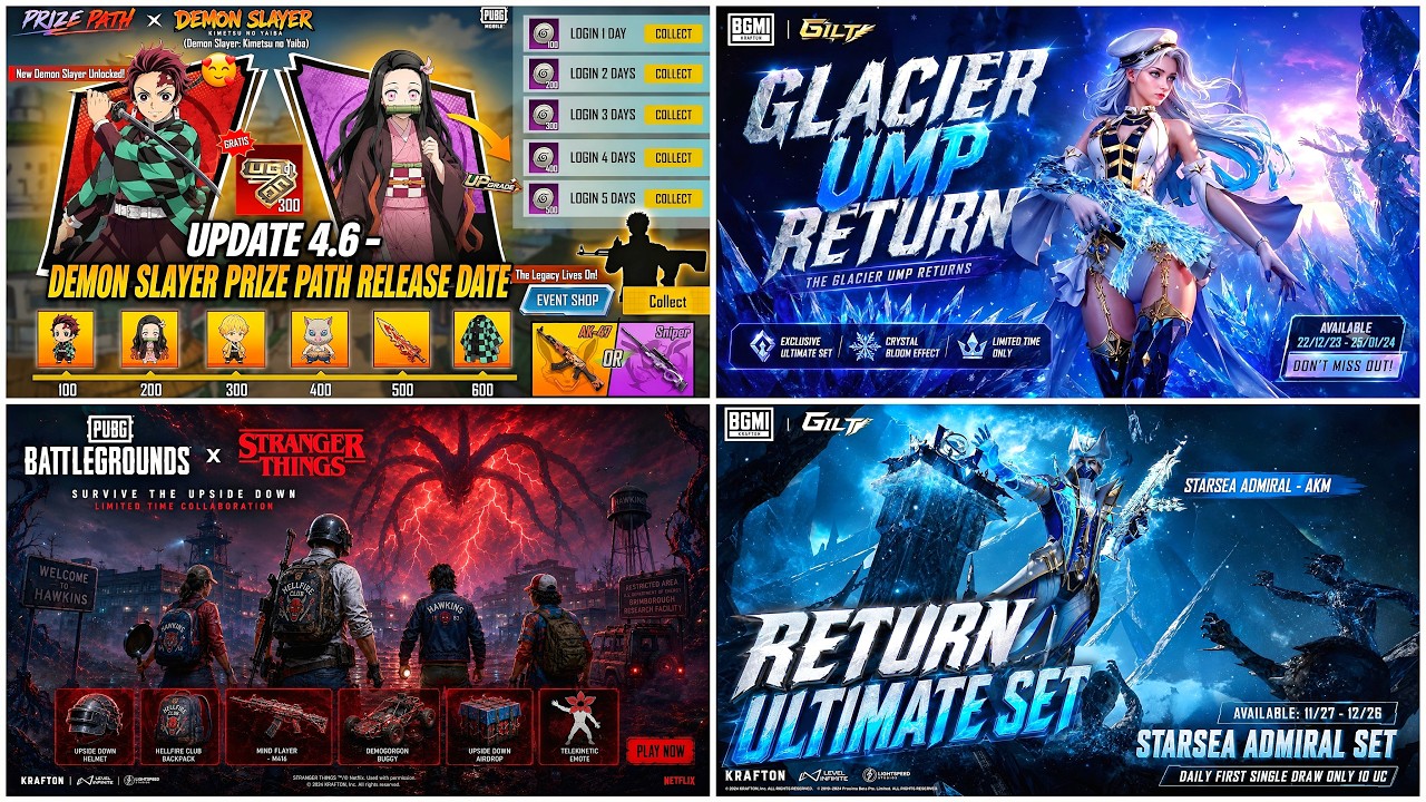 🔴 DEMON SLAYER PRIZE PATH 4.6 ✅ GLAICER UMP RETURN 🥶 ONE PIECE x BGMI CONFIRM 🔥  RETURN ULTIMATE SET