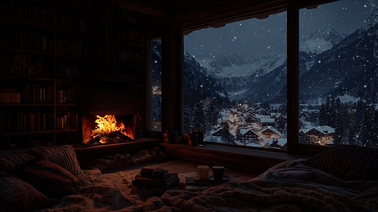 Soft Snow Drifting in Silence Around Warm Firelight ❄️ A Tranquil Night for Rest
