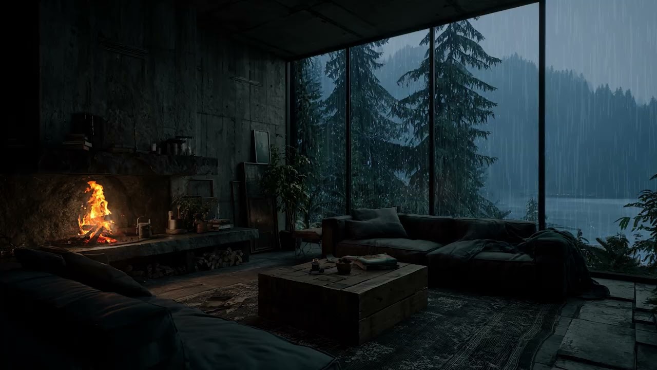 Heavy Rain Sounds on Window with Cozy Room Ambience for Deep Sleep and Relaxation All Night