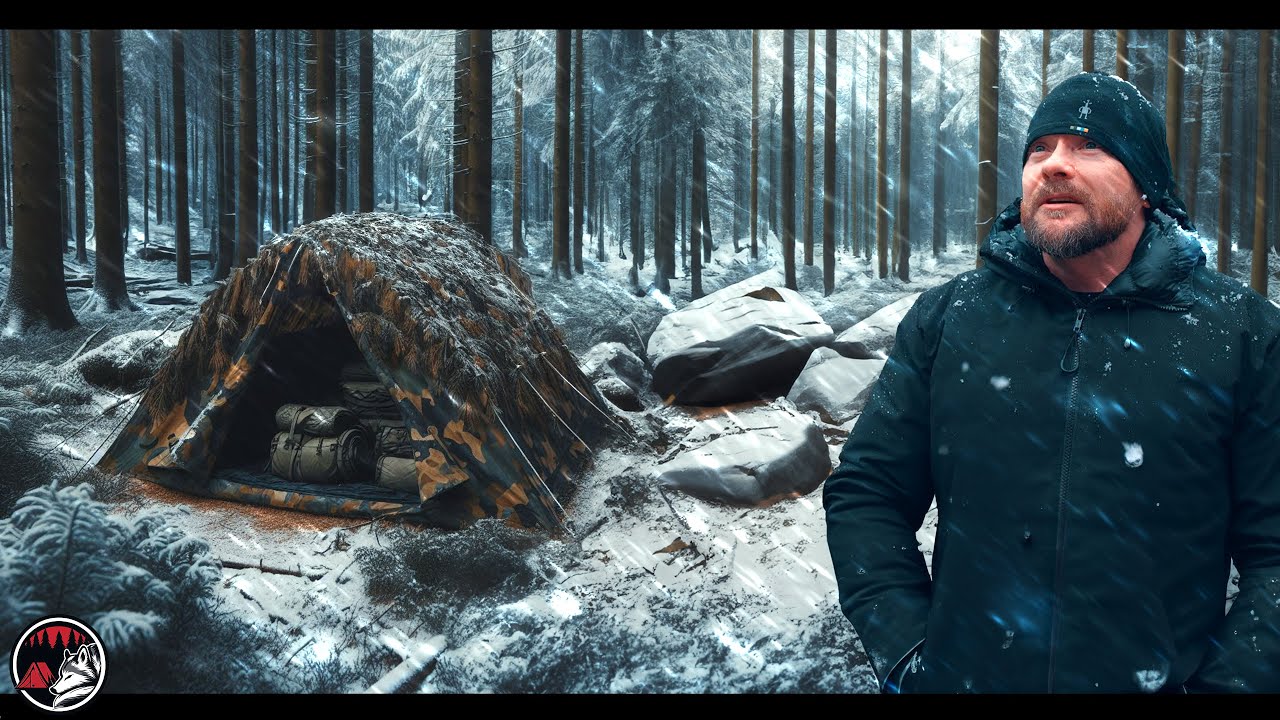 Military Tent Camping in Deep Snow and Bitter Cold Conditions - ASMR Adventure