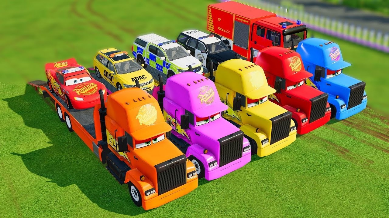 TRANSPORTING POLICE CARS, AMBULANCE, FIRE DEPARMENT VEHICLES WITH MIXER TRUCKS TO THE GARAGE ! FS22